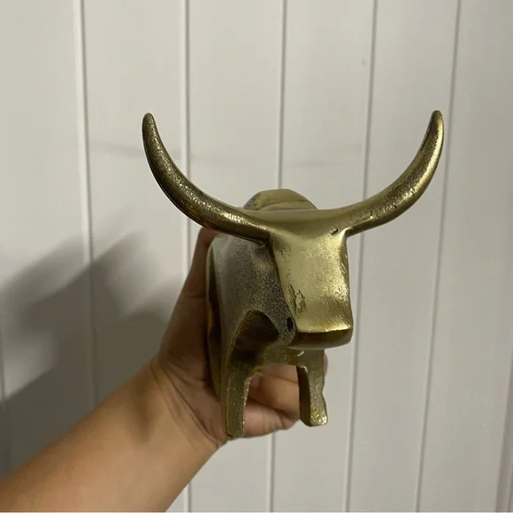 Metal brass gold tone Bull sculpture decor